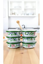 12 Parça 6 lı Emaye Kapaklı Kahvaltı Seti, Kahvaltı Tabağı, Sunum, Zeytin, Reçellik, Peynir Tabağı, Hediye, Çeyiz