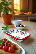 13 No Emaye Dörtgen Tabak Meze Kahvaltılık Kamp Piknik