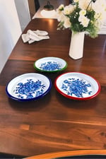 16 Cm 3 Parça 3 Renk Emaye Tabak 3 Kişilik Kahve Tabağı, Servis Tabağı Çerez Tabağı, Hediye,