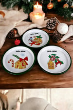 16 Cm 3 Parça Emaye Tabak 3 kişilk Kahve Tabağı, Servis Tabağı Çerez Tabağı, Yılbaşı, Hediye,