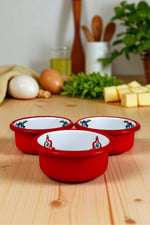 3 Parça 10Cm Emaye Dik Tabak Set , Kahvaltı Tabağı, Reçellik, Zeytin, Peynir Tabağı, Çeyiz, Hediye