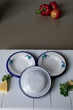 3 Parça 14Cm Emaye Tabak Set ,Kahvaltı Tabağı,Reçellik, Zeytin, Peynir Tabağı, Çeyiz