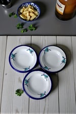 3 Parça 14Cm Emaye Tabak Set ,Kahvaltı Tabağı,Reçellik, Zeytin, Peynir Tabağı, Çeyiz