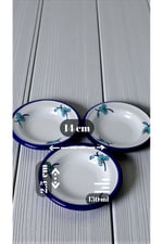 3 Parça 14Cm Emaye Tabak Set ,Kahvaltı Tabağı,Reçellik, Zeytin, Peynir Tabağı, Çeyiz