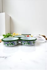 3 Parça Orta Boy,kapaklı,Desenli Emaye Kahvaltı Seti,Sunum,Kahvaltı Tabağı, Reçellik,Zeytin