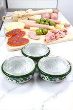 3 Parça Orta Boy,kapaklı,Desenli Emaye Kahvaltı Seti,Sunum,Kahvaltı Tabağı, Reçellik,Zeytin