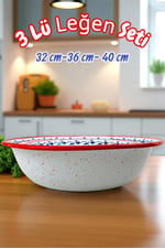 32 Cm-36 Cm-40 Cm 3 Lü Emaye Leğen Çırpma Ve Karıştırma Kabı, Hamur Leğeni,Meyvelik, Çeyiz, Hediye,