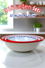 32 Cm-36 Cm-40 Cm 3 Lü Emaye Leğen Çırpma Ve Karıştırma Kabı, Hamur Leğeni,Meyvelik, Çeyiz, Hediye,