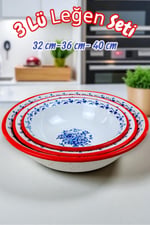 32 Cm-36 Cm-40 Cm 3 Lü Emaye Leğen Çırpma Ve Karıştırma Kabı, Hamur Leğeni,Meyvelik, Çeyiz, Hediye,