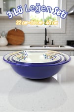 32 Cm-36 Cm-40 Cm 3 Lü Emaye Leğen Çırpma Ve Karıştırma Kabı, Hamur Leğeni,Meyvelik, Çeyiz, Hediye,