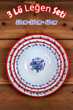32 Cm-36 Cm-40 Cm 3 Lü Emaye Leğen Çırpma Ve Karıştırma Kabı, Hamur Leğeni,Meyvelik, Çeyiz, Hediye,