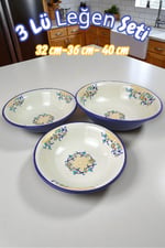 32 Cm-36 Cm-40 Cm 3 Lü Emaye Leğen Çırpma Ve Karıştırma Kabı, Hamur Leğeni,Meyvelik, Çeyiz, Hediye,