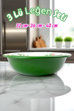 32 Cm-36 Cm-40 Cm 3 Lü Emaye Leğen Çırpma Ve Karıştırma Kabı, Hamur Leğeni,Meyvelik, Çeyiz, Hediye,