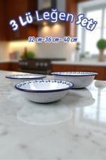 32 Cm-36 Cm-40 Cm 3 Lü Emaye Leğen Çırpma Ve Karıştırma Kabı, Hamur Leğeni,Meyvelik, Çeyiz, Hediye,