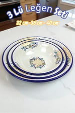 32 Cm-36 Cm-40 Cm 3 Lü Emaye Leğen Çırpma Ve Karıştırma Kabı, Hamur Leğeni,Meyvelik, Çeyiz, Hediye,