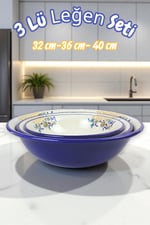 32 Cm-36 Cm-40 Cm 3 Lü Emaye Leğen Çırpma Ve Karıştırma Kabı, Hamur Leğeni,Meyvelik, Çeyiz, Hediye,