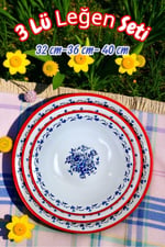 32 Cm-36 Cm-40 Cm 3 Lü Emaye Leğen Çırpma Ve Karıştırma Kabı, Hamur Leğeni,Meyvelik, Çeyiz, Hediye,