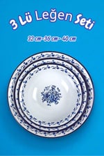 32 Cm-36 Cm-40 Cm 3 Lü Emaye Leğen Çırpma Ve Karıştırma Kabı, Hamur Leğeni,Meyvelik, Çeyiz, Hediye,
