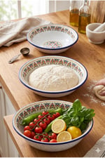 32 Cm-36 Cm-40 Cm 3 Lü Emaye Leğen Çırpma Ve Karıştırma Kabı, Hamur Leğeni,Meyvelik, Çeyiz, Hediye,