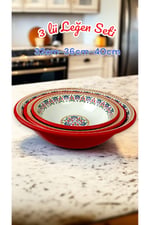 32 Cm-36 Cm-40 Cm 3 Lü Emaye Leğen Çırpma Ve Karıştırma Kabı, Hamur Leğeni,Meyvelik, Çeyiz, Hediye,