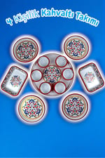 4 Kişilik Orta Boy Desenli Emaye Kahvaltı Seti,Sunum,Kahvaltı Tabağı, Reçellik,Zeytin, Peynir Tabağı