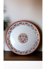 40 No kırmızı kenar Emaye Sini Sofra, Yemek Sunum Tepsi, Yer Sofrası Çinko ~38 Cm 1mm.KALIN ÜRÜN