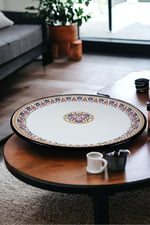 50 No Emaye Sini Sofra, Yemek Sunum Tepsi, Yer Sofrası Çinko ~48 Cm