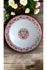 50 No kırmızı kenar Emaye Sini Sofra, Yemek Sunum Tepsi, Yer Sofrası Çinko ~48 Cm 1mm.KALIN ÜRÜN