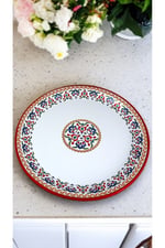 50 No kırmızı kenar Emaye Sini Sofra, Yemek Sunum Tepsi, Yer Sofrası Çinko ~48 Cm 1mm.KALIN ÜRÜN