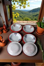 6 Parça 14Cm Emaye Tabak Set ,Kahvaltı Tabağı,Reçellik, Zeytin, Peynir Tabağı, Çeyiz