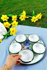 6 Parça Orta Boy,kapaklı,Desenli Emaye Kahvaltı Seti,Sunum,Kahvaltı Tabağı, Reçellik,Zeytin