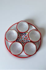 6 Parça Orta Boy,kapaklı,Desenli Emaye Kahvaltı Seti,Sunum,Kahvaltı Tabağı, Reçellik,Zeytin