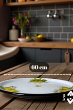 60 No Emaye Sini Sofra, Yemek Sunum Tepsi, Yer Sofrası Çinko ~58 Cm