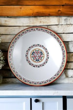 60 No kırmızı kenar Emaye Sini Sofra, Yemek Sunum Tepsi, Yer Sofrası Çinko ~58 Cm 1mm KALIN ÜRÜN