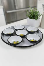 7 Parça Emaye Kahvaltı Seti, Sunum, Kahvaltı Tabağı, Reçellik, Zeytin, Peynir Tabağı, Çeyiz, Hediye