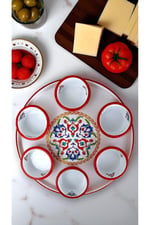 7 Parça Orta Boy Desenli Emaye Kahvaltı Seti,Sunum,Kahvaltı Tabağı, Reçellik,Zeytin, Peynir Tabağı