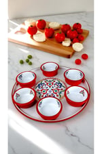 7 Parça Orta Boy Desenli Emaye Kahvaltı Seti,Sunum,Kahvaltı Tabağı, Reçellik,Zeytin, Peynir Tabağı