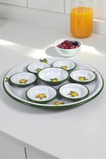 8 Parça Emaye Kahvaltı Seti, Sunum, Kahvaltı Tabağı, Reçellik, Zeytin, Peynir Tabağı, Çeyiz, Hediye