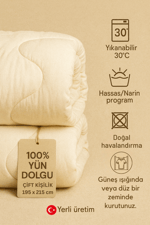 Çift Kişilik Yün Yorgan Merinos Kuzu Yünü Yorgan (%100 SAF MERİNOS KUZU YÜNÜ) 195 X 215 Cm Ebat, 3000 gram