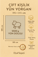 Çift Kişilik Yün Yorgan Merinos Kuzu Yünü Yorgan (%100 SAF MERİNOS KUZU YÜNÜ) 195 X 215 Cm Ebat, 3000 gram