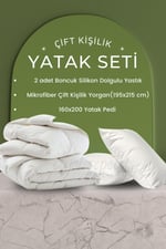 Konforlu Yatak Serisi Çift Kişilik Yatak Seti 2 Adet Yastık+Çift Kişilik Yorgan+ 160x200 Yatak Pedi