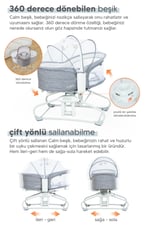 Huggy Calm All in One Çift Yönlü Bluetooth Müzikli Ana Kucağına Dönüşebilen Otomatik Sallanabilir Mini Beşik