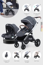 Huggy Mate 5 in 1 Extra Parlak Çift Yönlü Travel Bebek Arabası
