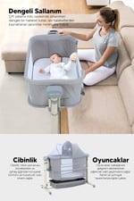 Huggy Swing Me Otomatik Sallanabilir Katlanabilir Alüminyum Anne Yanı Beşik