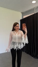 Altı Fırfırlı Astarlı Tül Dantelli Gömlek Beyaz