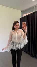 Altı Fırfırlı Astarlı Tül Dantelli Gömlek Beyaz