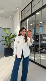 Arı Gold Taşlı Gabardin Gömlek Ekru