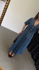 Azurre Blue Kemerli Denim Elbise Mavi 