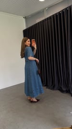 Azurre Blue Kemerli Denim Elbise Mavi 