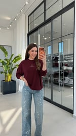Azzare Kalp Nakışlı Bluz Bordo